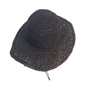 Scala Handmade Black Woven Straw Sun Hat Wide Brim Boho Coastal Beach OS Vacay